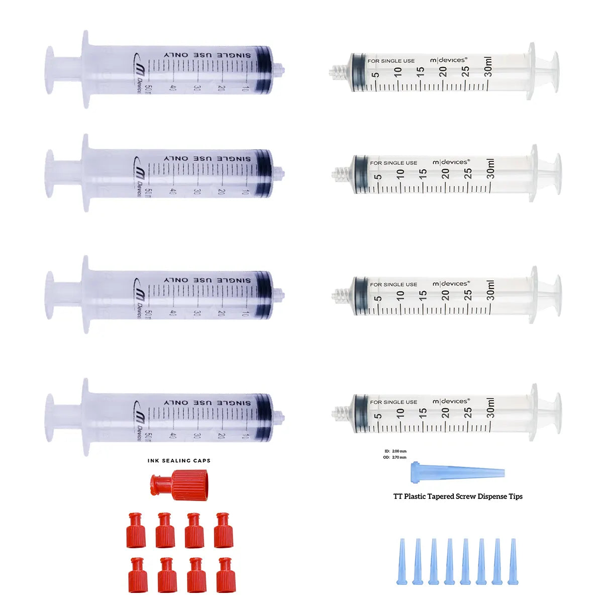 Dual-Channel High Flow Recovery & Maintenance Kit with syringes, sealing caps and 13G tapered dispensing tips for DTF and DTG printer maintenance