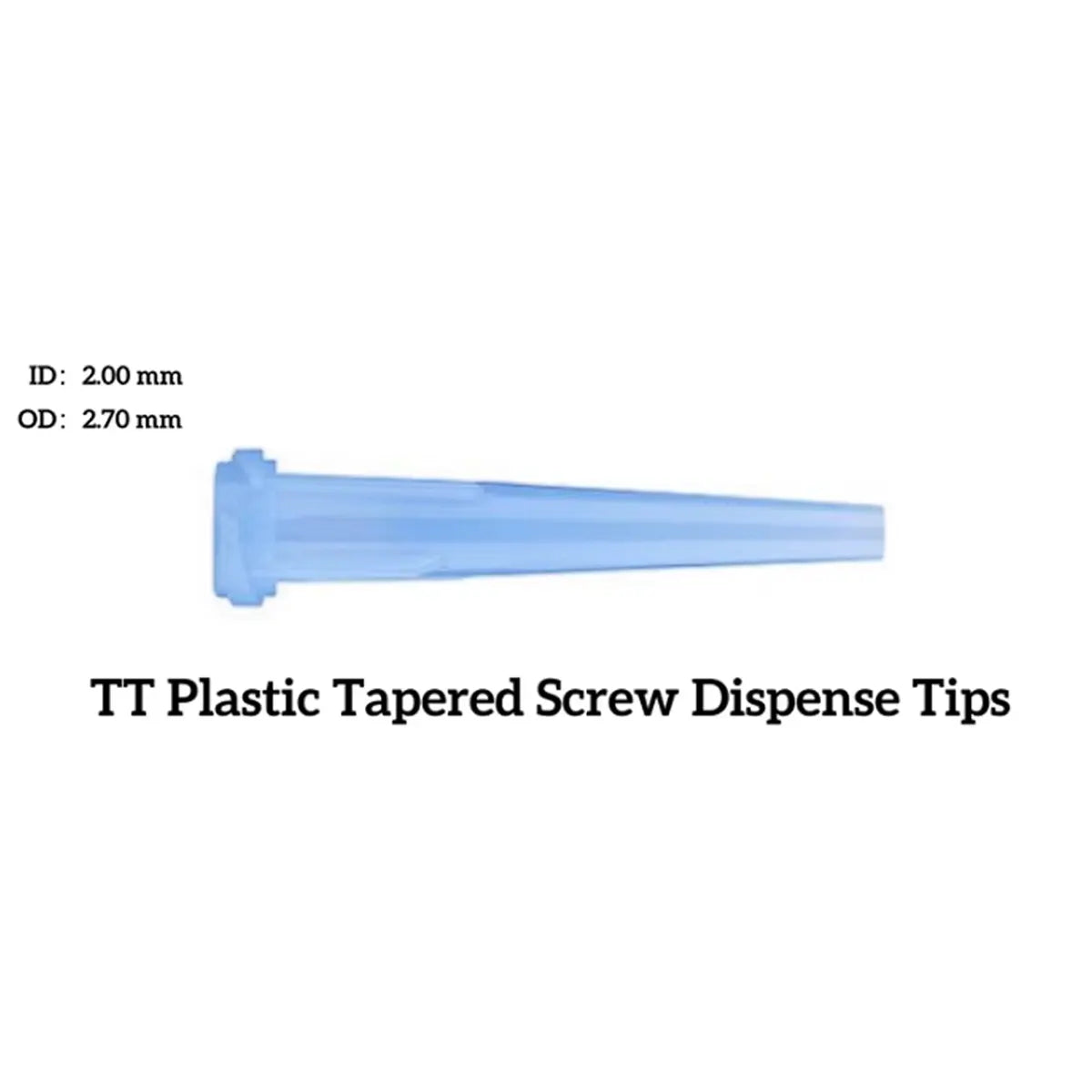 Blue TT Plastic Tapered Screw Dispense Tip Single on a white background