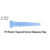 Blue TT Plastic Tapered Screw Dispense Tip Single on a white background