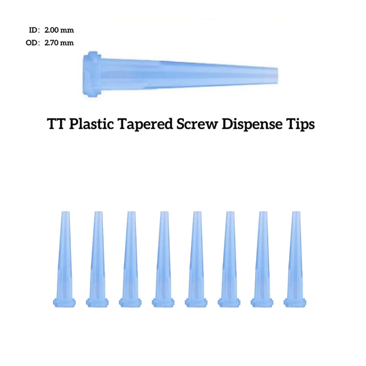 Blue TT Plastic Tapered Screw Dispense Tips 8 pack