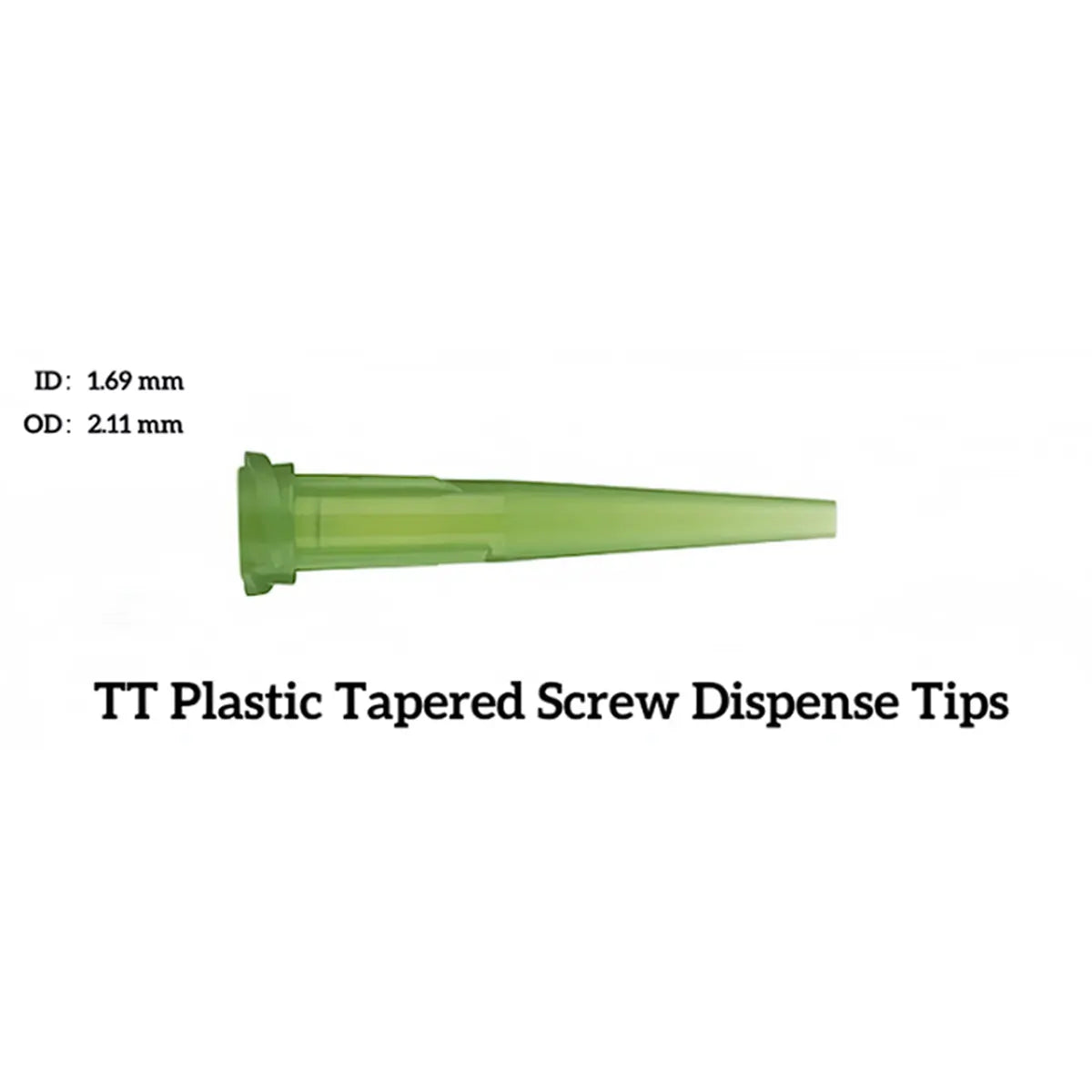 Green TT Plastic Tapered Screw Dispense Tip Single on a white background