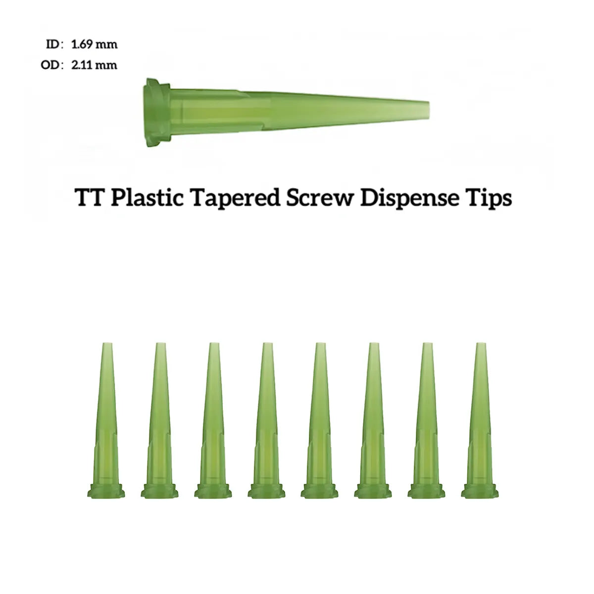 Green TT Plastic Tapered Screw Dispense Tips 8 pack