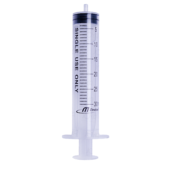 Luer slip syringe - 30ml, Eccentric nozzle