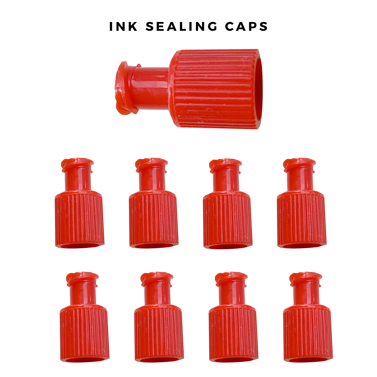 8 x Red ink sealing caps  'INK SEALING CAPS' 