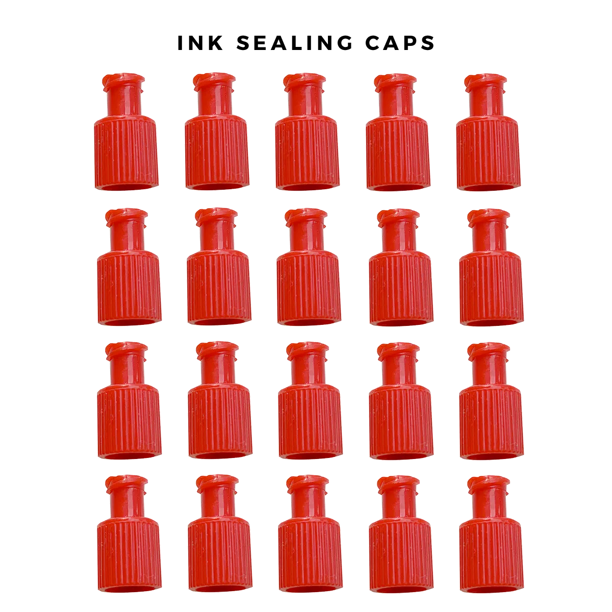 20 Red ink sealing caps arranged 'INK SEALING CAPS'.