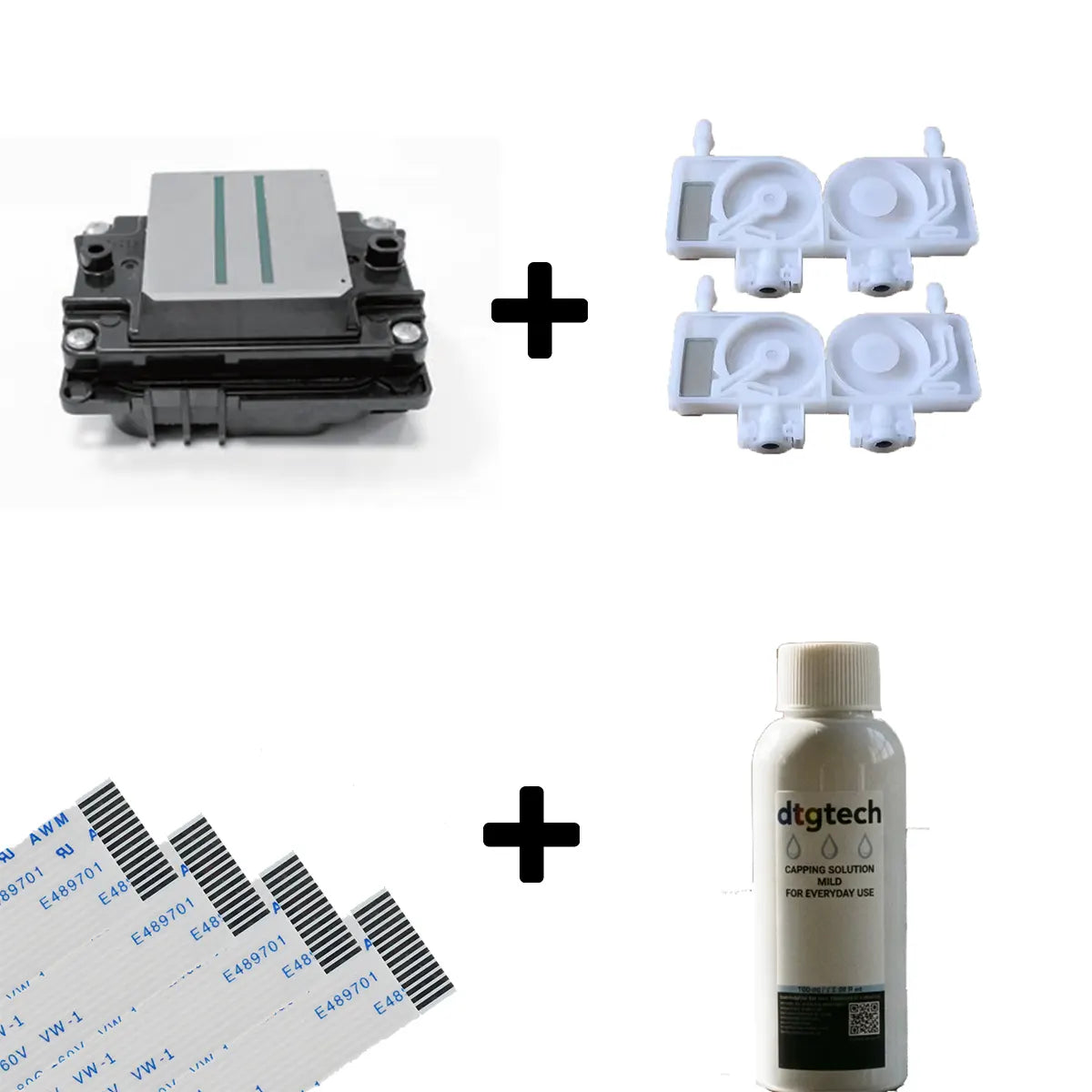 Epson i1600 printhead replacement kit including genuine i1600 printhead, 14-pin ribbon cables, i1600 dampers and DTGtech printhead capping solution