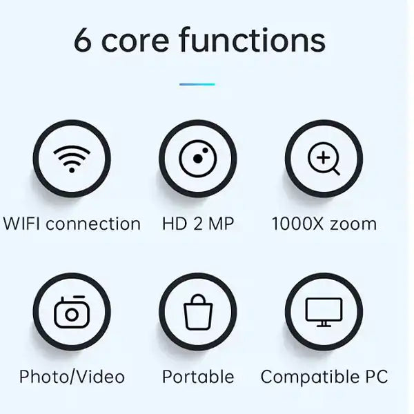 phone microscope  6 functions image — 2MP 1000X WiFi Digital Microscope Camera Mobile Phone for DTG & DTF printers
